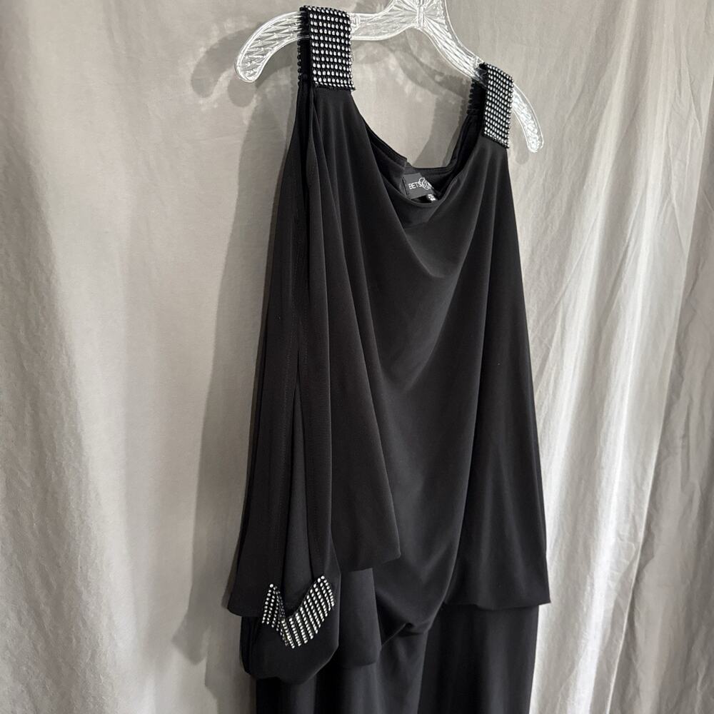 Vintage Betsy & Adam Batwing Dress Sexy Cold Shoulder Art Deco Y2K Size 16 - Picture 4 of 12